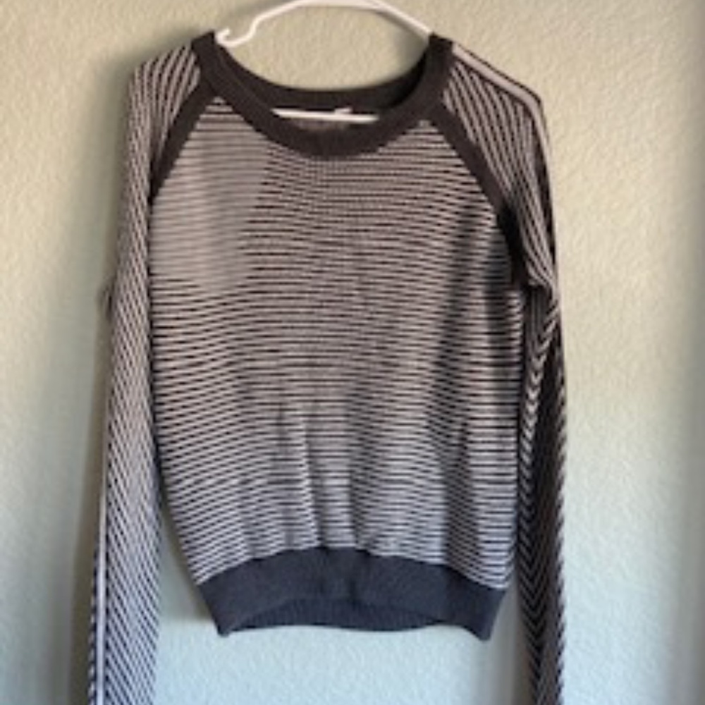 Lululemon Athletica Gray and White Striped Sweater